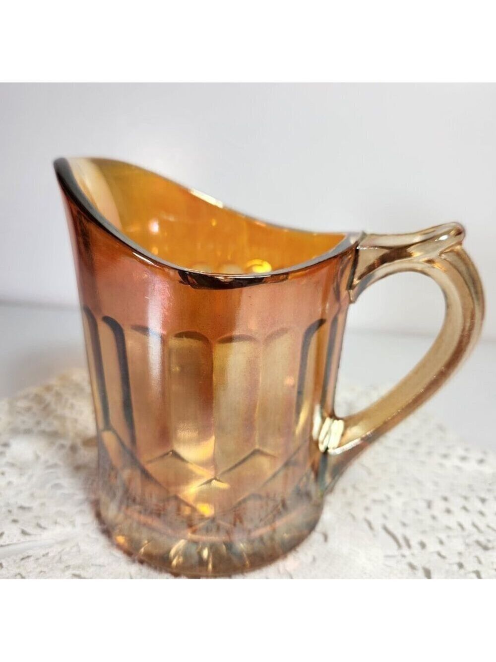 Amber Carnival Glass Pitcher Creamer Colour Fluted Design Milk Pitcher Vintage
